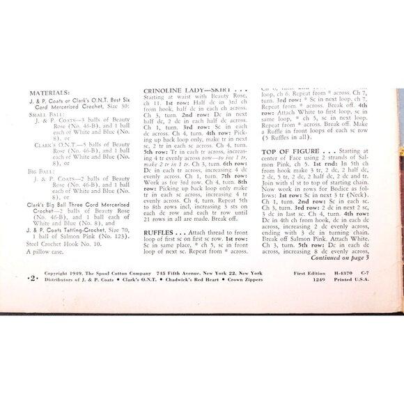 Vintage Crinoline Lady Crochet Pattern Booklet 262 From 1949 Clark's Coats Skirt - Picture 2 of 7
